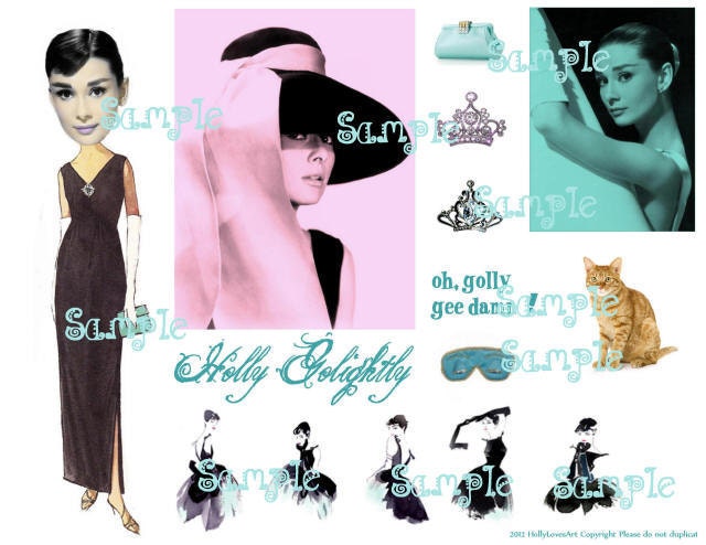 Audrey Hepburn Holly Golightly Breakfast at Tiffany's Collage Sheet Digital Download