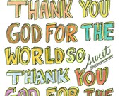 Thank you God Prayer 8 x 10 Print taken from my 2011 Sketchbook Project