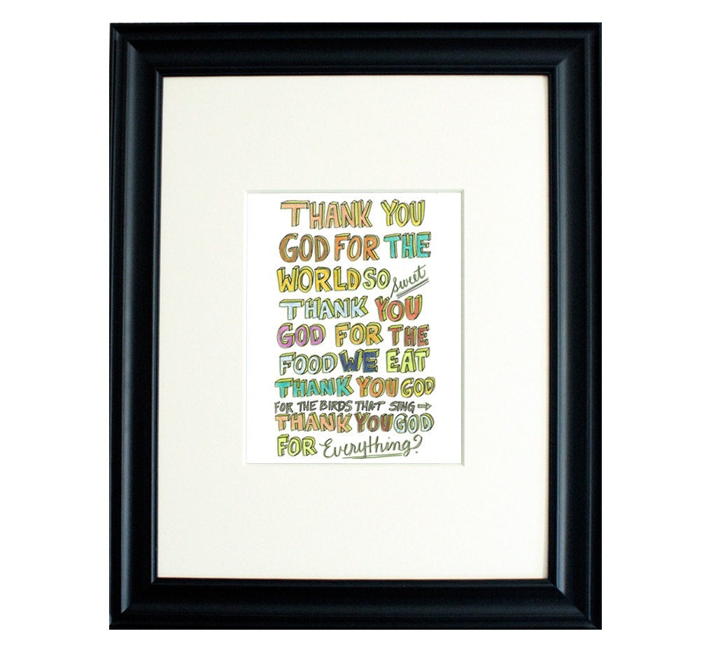 Thank you God Prayer 8 x 10 Print taken from my Sketchbook Project Moleskine