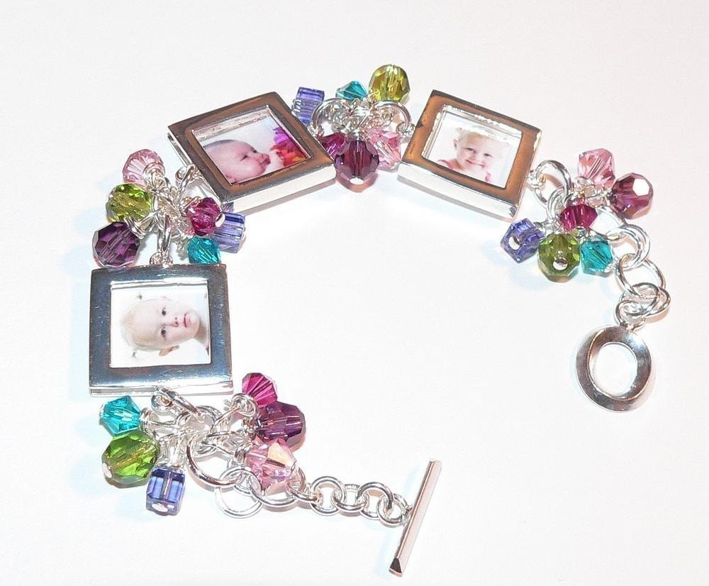 SALE. Custom Photo Bracelet. Swarovski Crystals. Cha Cha. Silver Picture Frames.