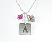 Big Sister or Little Sister Initial Necklace with Birthstone
