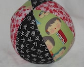 Green Yui Kokeshi Fabric Ball Rattle Toy - SALE