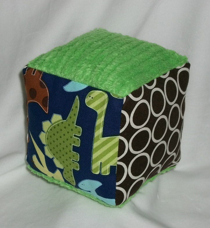Urban Zoologie Dinosaurs Fabric and Chenille Boutique Block Rattle