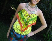 Green Parrots Corset dress, Vintage Scarves, Parrots