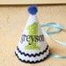 Boys First Birthday Party Hat - Dapper blue and white stripes with green and navy blue accents - Free personalization