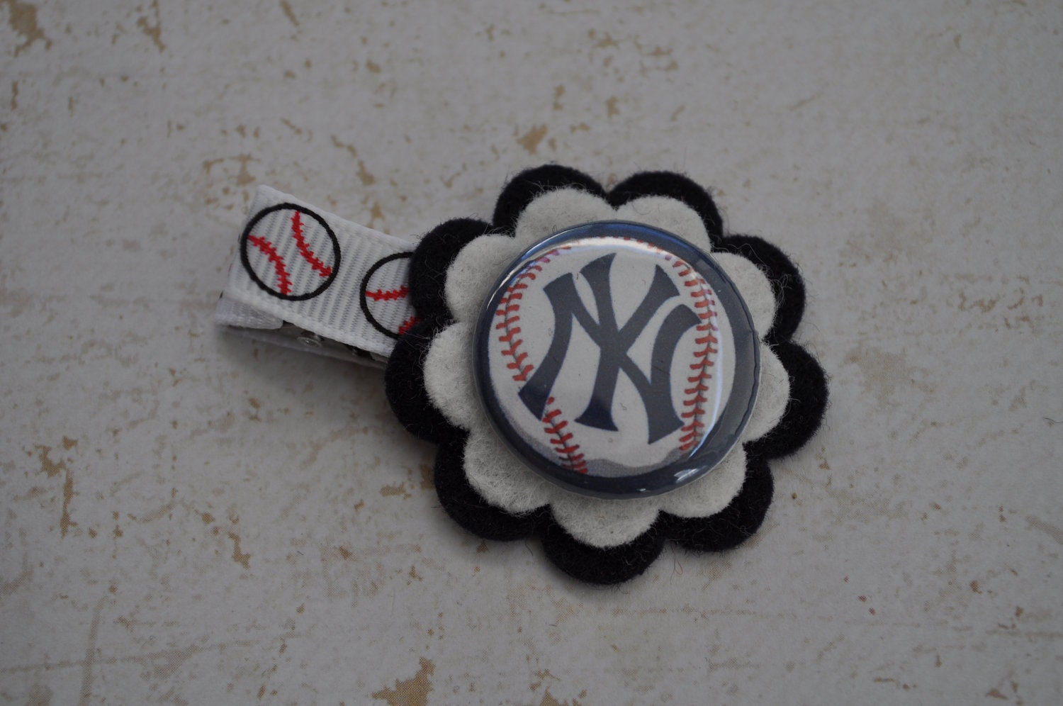 NY Yankees Baseball Felt Flower Hair Clip