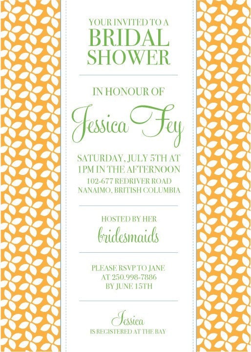 Custom printable bridal wedding shower invitation