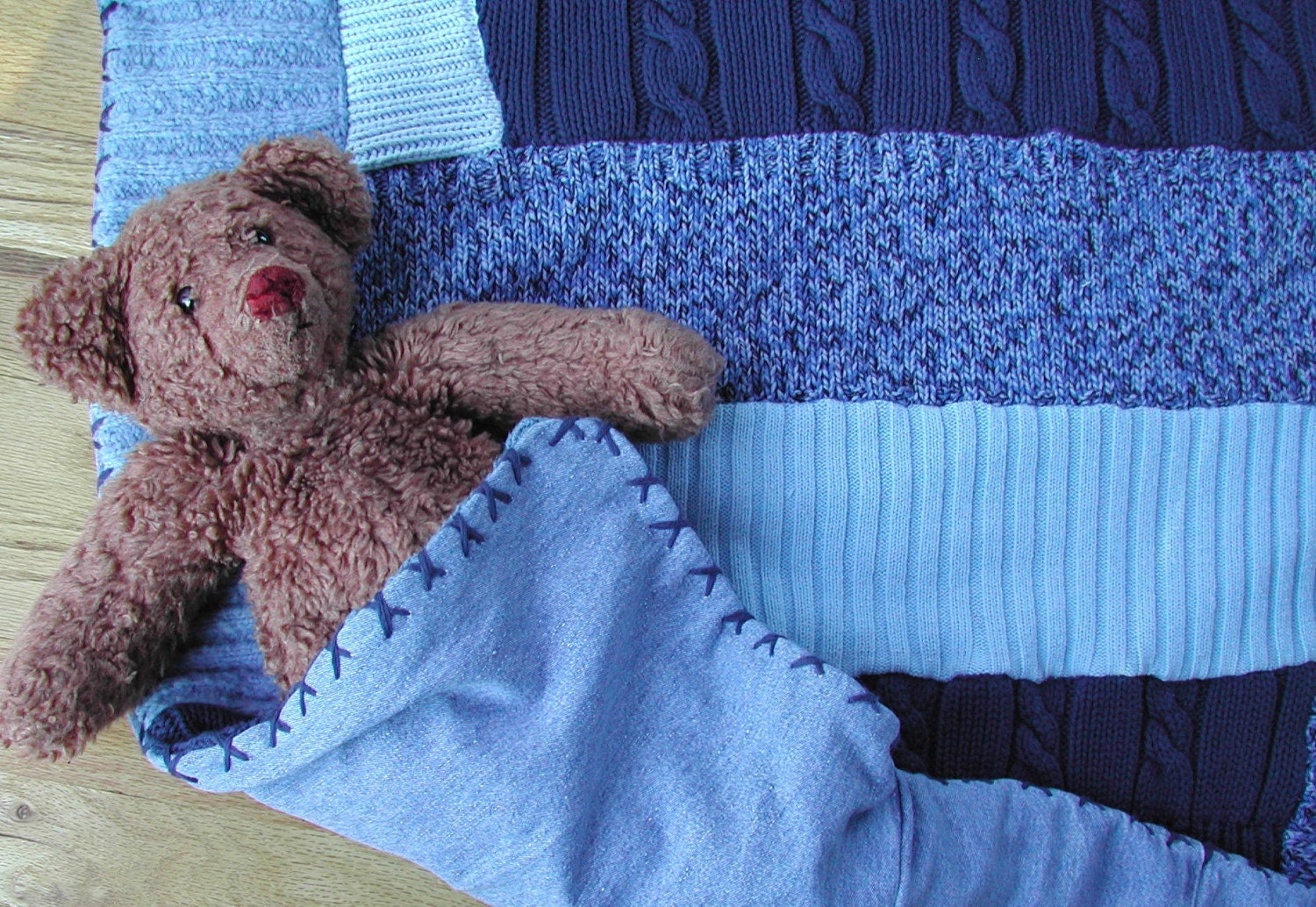 Green Baby goes on a Picnic Sweater Jean Quilt CUSTOM ORDER