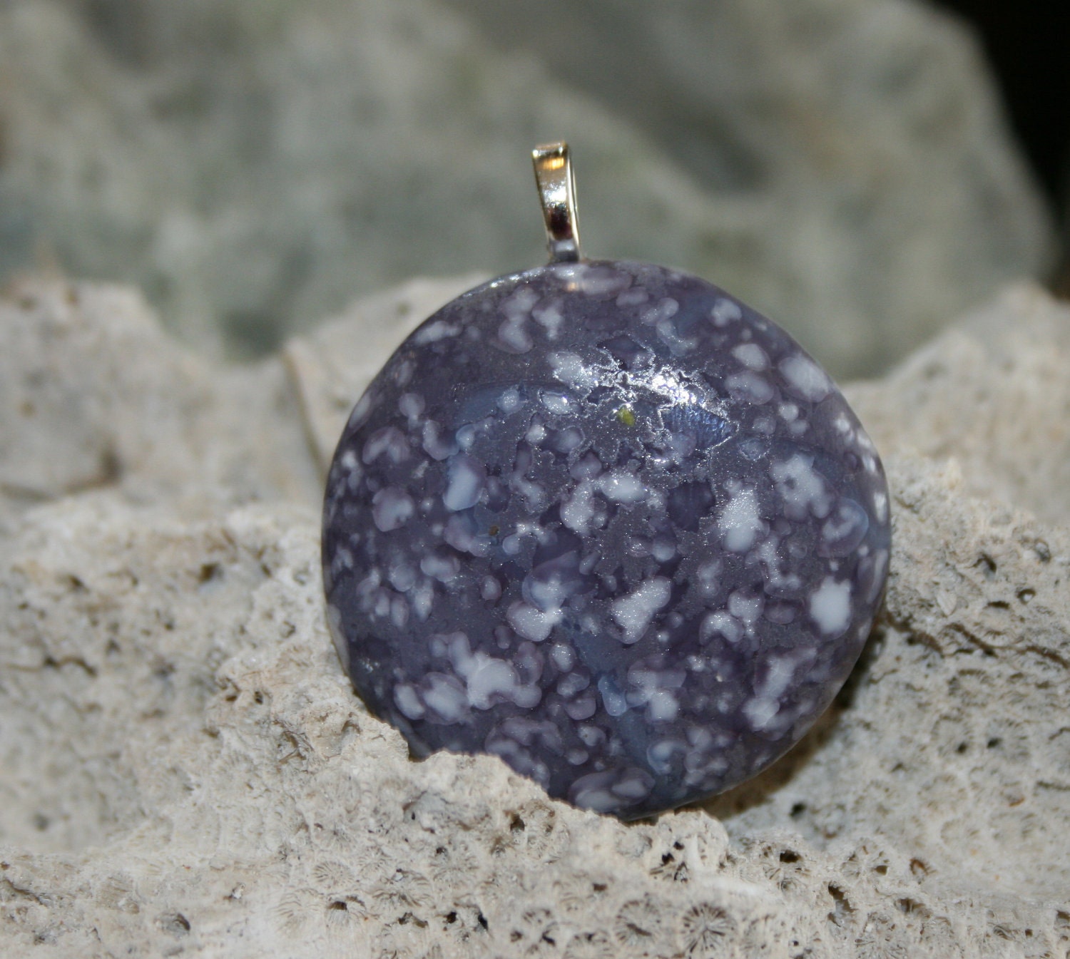 Purple CONFETTI Fused Glass Pendant -- Art Glass By YM