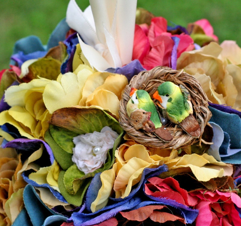 Rustic Wedding Woodland Love Birds Floral Pomander Kissing Ball
