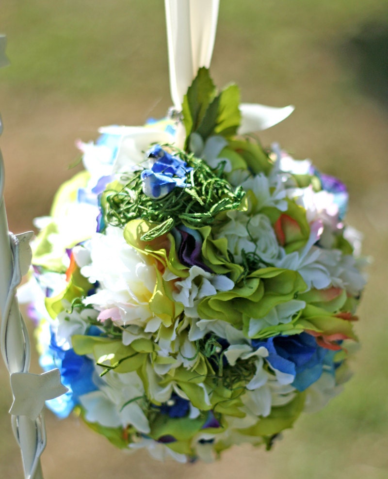 Something Old New & Sapphire Blue Love Birds Vintage Rhinestone Floral Pomander Kissing Ball for your Fairytale Wedding