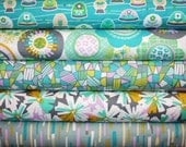 5 Fat Quarters La Dee Da Aqua  by Erin McMorris Free Spirit FABRIC SALE