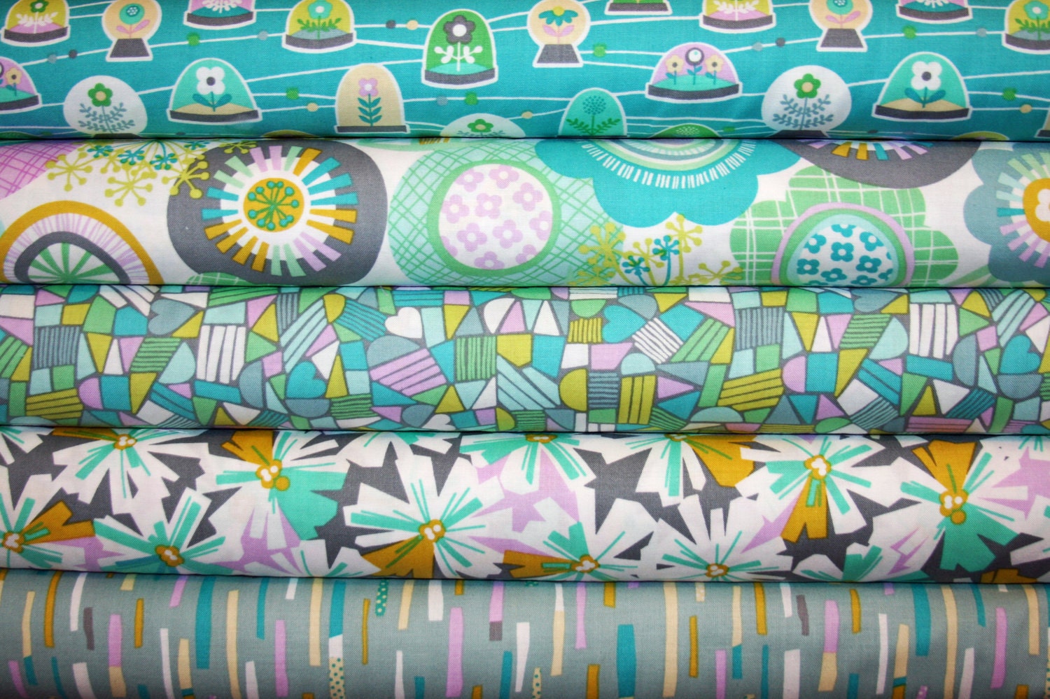 5 Fat Quarters La Dee Da Aqua  by Erin McMorris Free Spirit FABRIC SALE