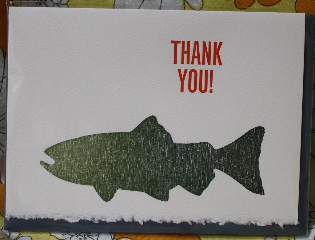 SALE thank you fish letterpress card