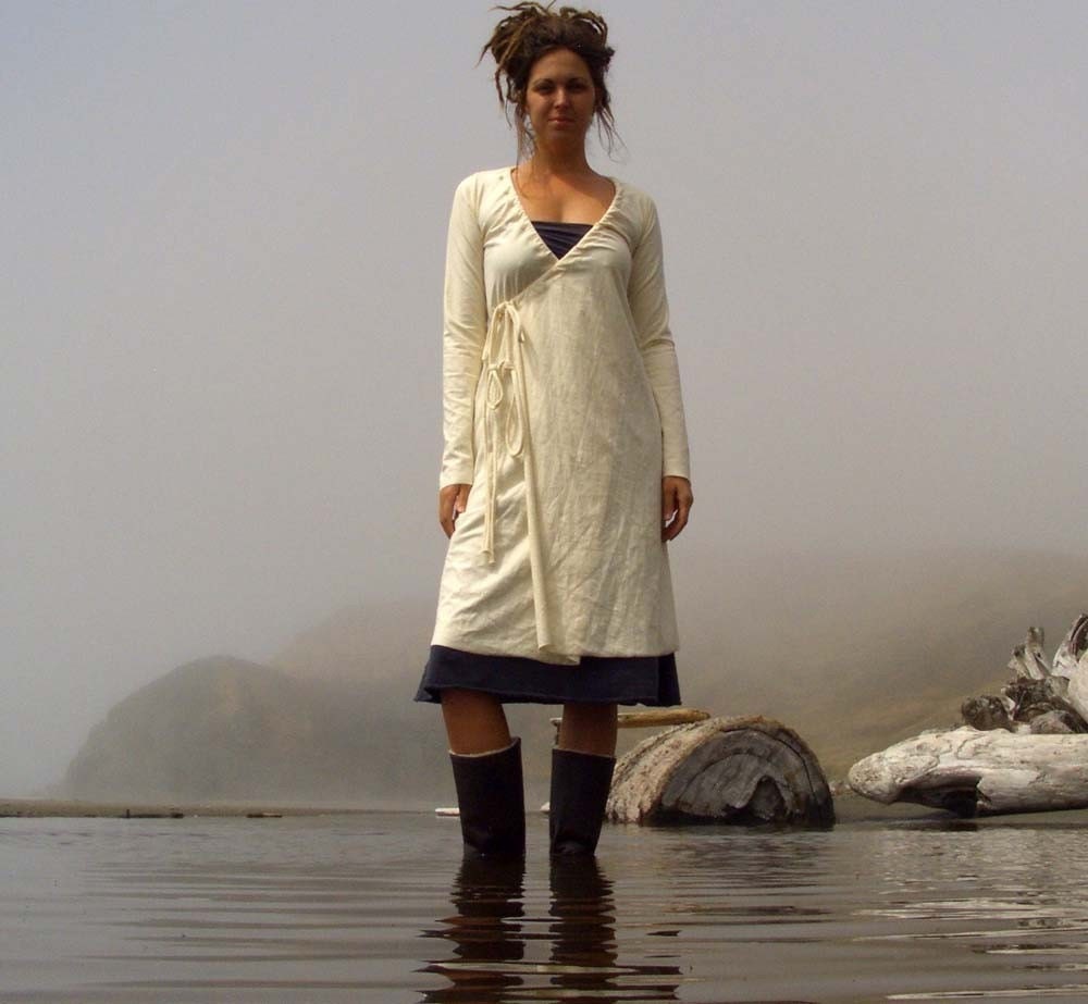 Short Drawstring Collar Wrap Dress (local organic cotton)