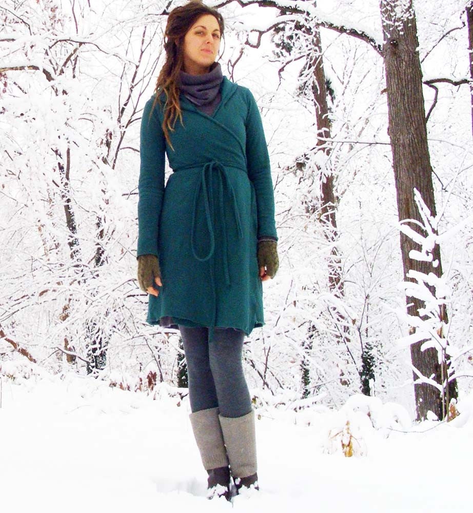 Hooded Fleece Wrap Short Dress (hemp/organic cotton fleece)