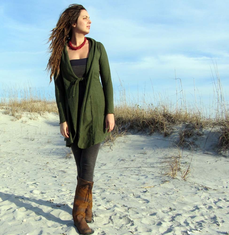 Above Knee Fleece Tie Front Jacket (hemp/organic cotton)