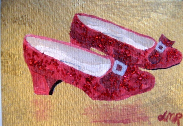 Ruby Slippers Wizard of OZ ACEO Reproduction acrylic glitter 2.5 X 3.5 img