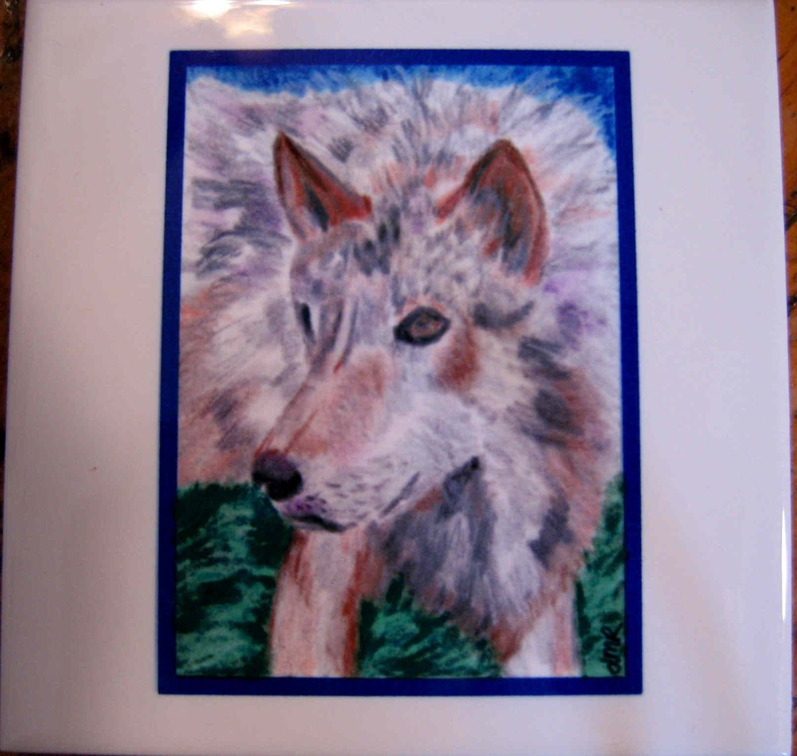 Lovely Wolf Art Tile Coaster. Home decor 4.25 X 4.25 img