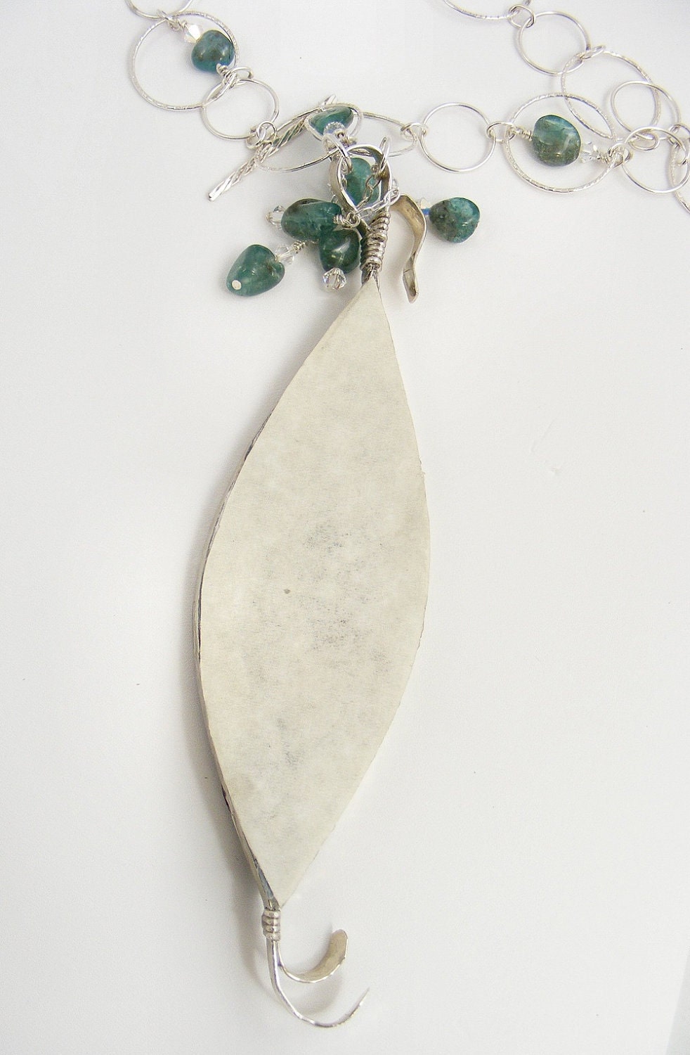 Sterling Silver Necklace White Flowers Tourmaline Green Floral