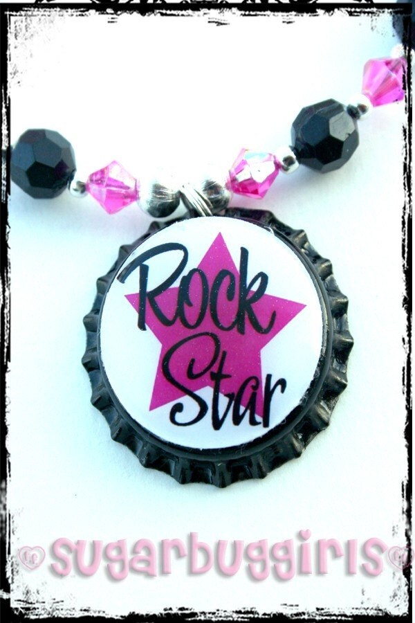 Bottle  Pendants on Rock Star Bottle Cap Necklace Reserve For Kristi By Sugarbuggirls