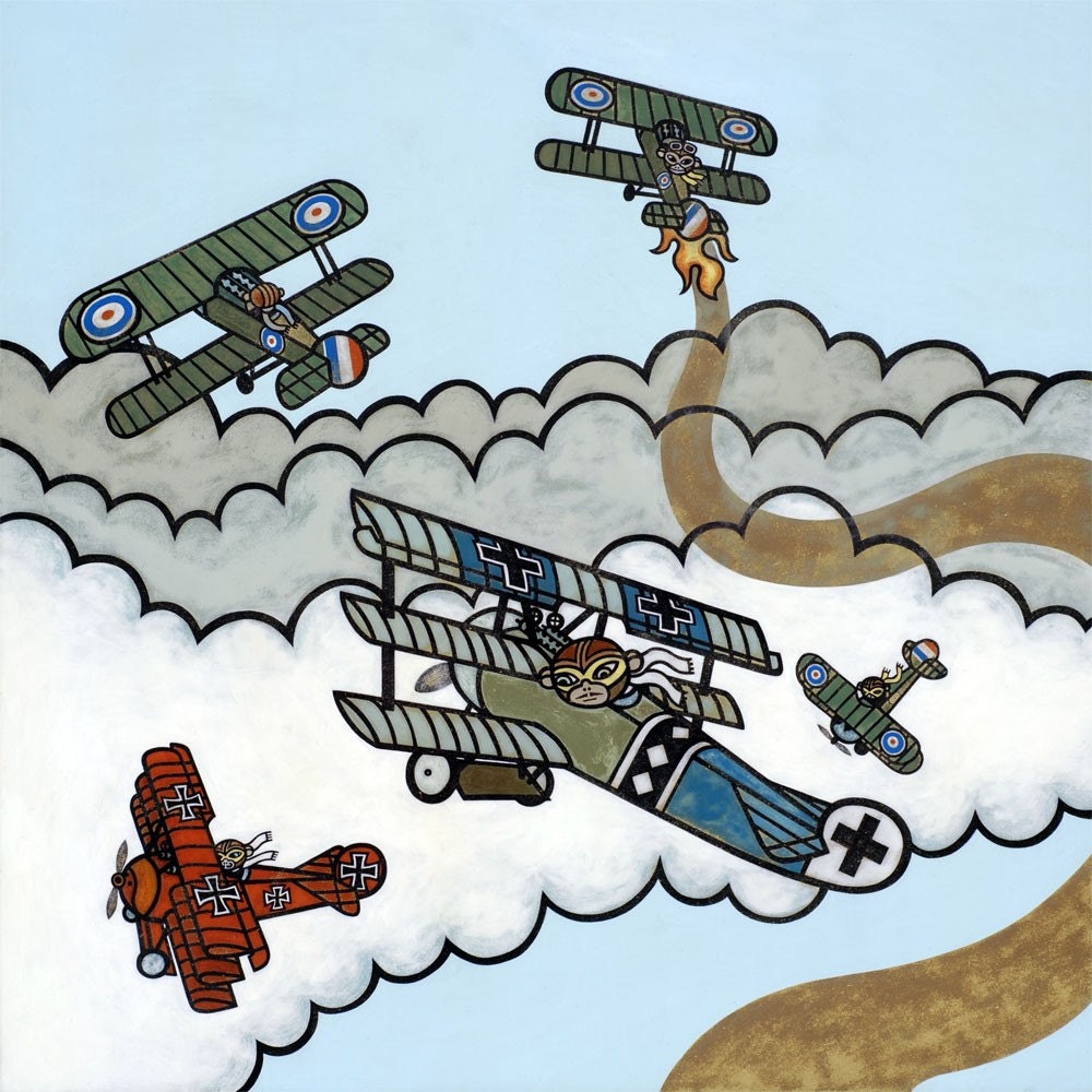 Airplane Monkey Dog Fight 8x10 Art Print