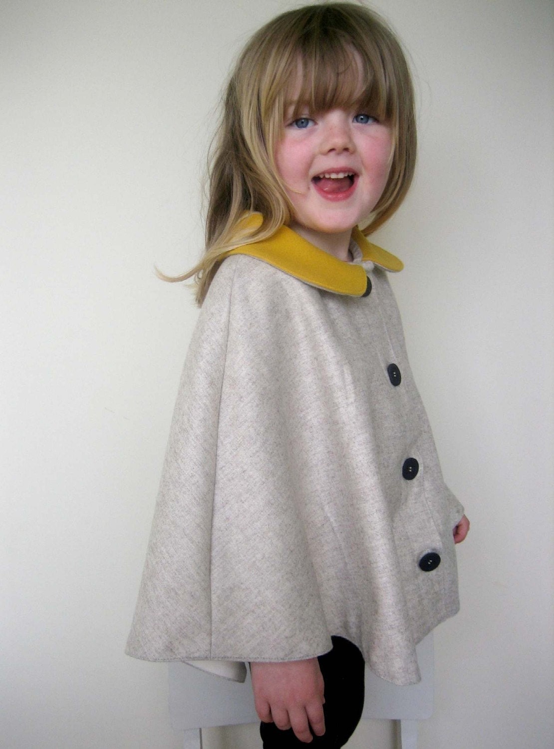 SALE Childs Wool Cape, Barley and Yellow, Last One - One Size, 3Y and Up