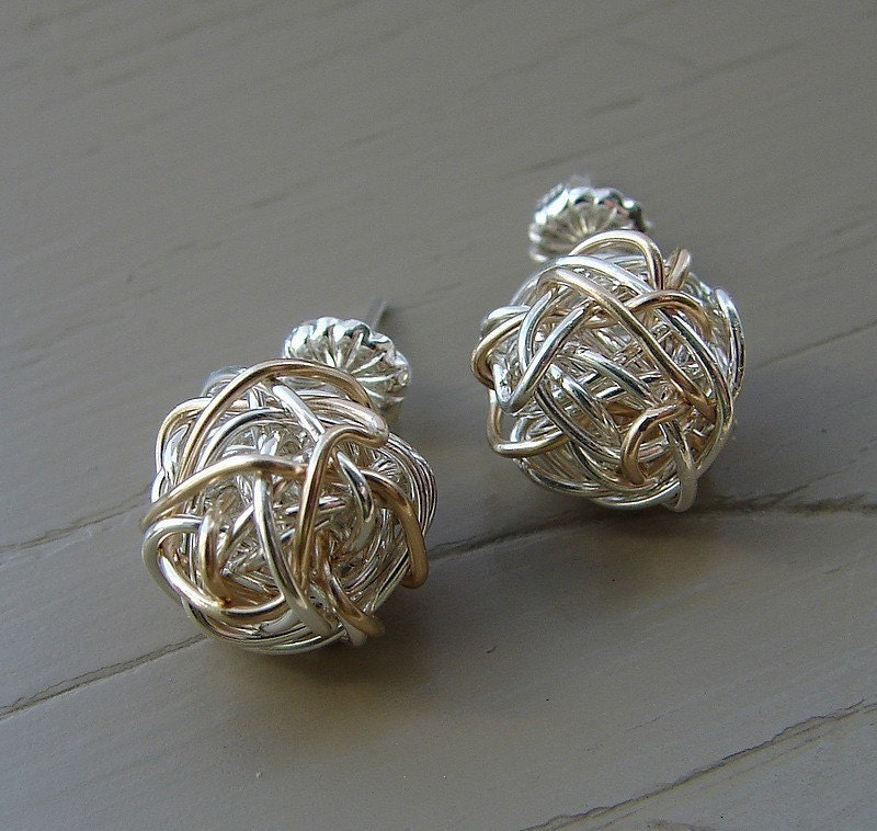 Gold and Silver Love Knot Earrings, Mixed Metal Studs earrings , Wedding Jewelry, Bridesmaids Gifts