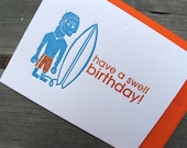 Swell Birthday Surfer - single letterpressed card