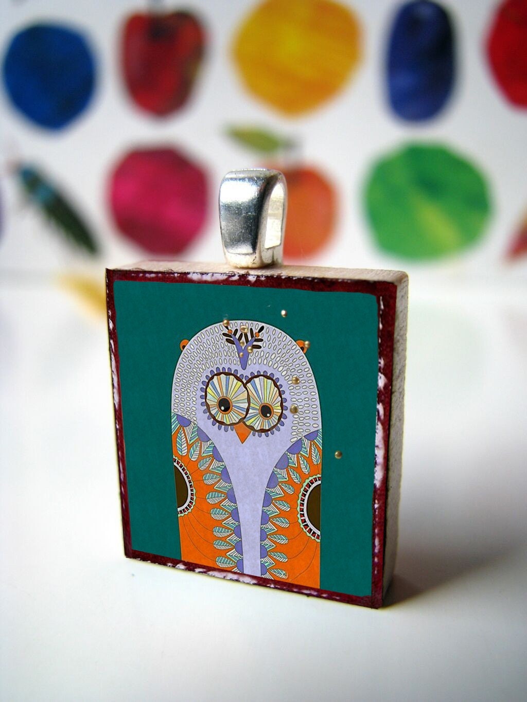 Scrabble tile pendant, RETRO OWL, Scrabble piece charm/Scrabble tile jewelry necklace in hand painted gift box