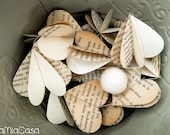 SALE Paper Garland, IVORY French Hearts, Heart Garland, Wedding garland, Birthday Party Garland, with Merino wool felt ball