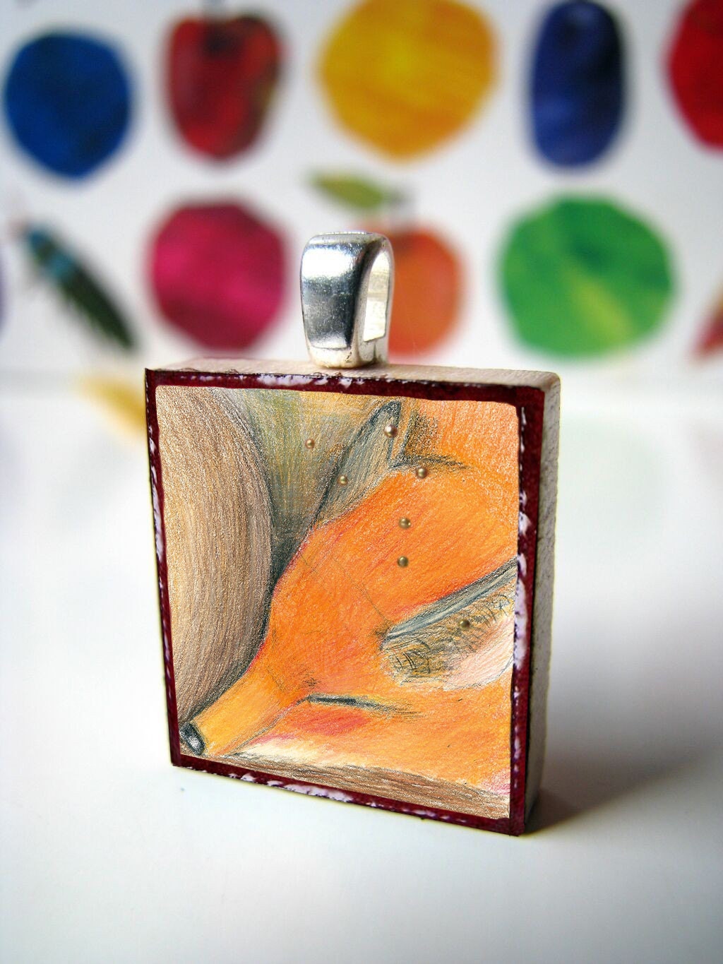 Scrabble tile pendant, Winter Dream Fox, Scrabble piece charm/Scrabble tile jewelry necklace in hand painted gift box