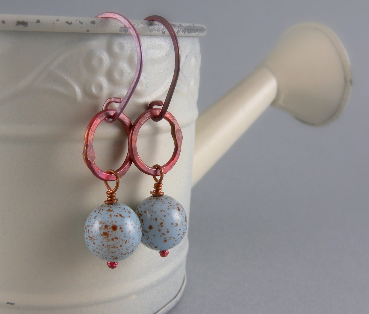 Robins Egg Blue Copper Small Hoop Earrings with Free Shipping