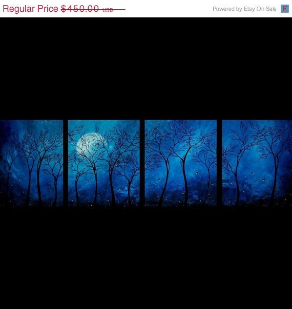 WEEKEND SALE - Firefly Tree Sihouette Painting - Made to order Original 20x64 - Twilight Dreams by Jaime Best