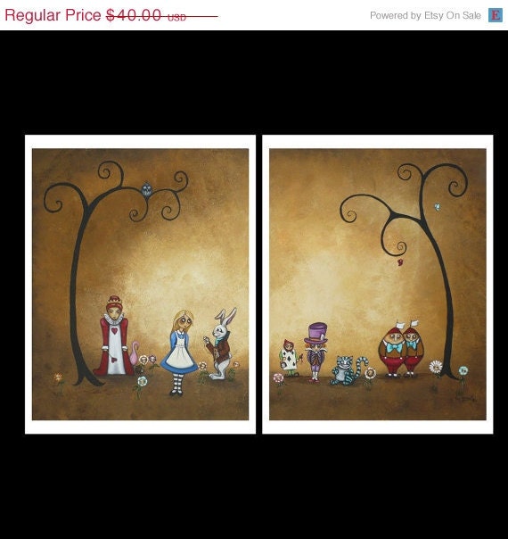 Whimsical Art Fairytale Print Set - Alice in Wonderland - Encore -- Two 8 x 10 Inch Prints