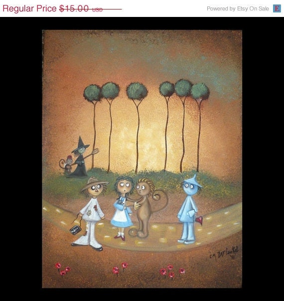 50%SALE - Whimsical Fairytale Art Print -- Surrender Dorothy - Wizard of Oz