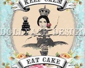 INSTANT Download - Keep Calm and Eat Cake Insect Queen - Digital 5x7 Greeting Card Note Card Gift Tag - Download and Print