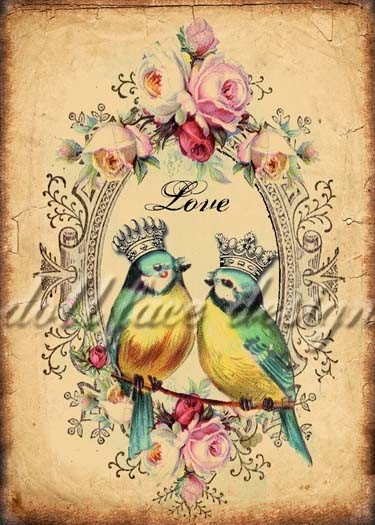 INSTANT Digital DOWNLOAD - DIY Printable Victorian Love Birds - Wedding - Anniversary - Antique Crowns and Roses