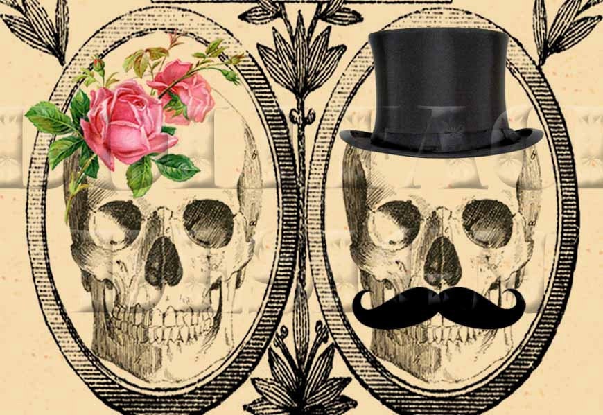Printable DIY Wedding Invitation Suite - Digital Download - Customized Gothic Victorian Skull Day of The Dead Vintage Wedding Invitation