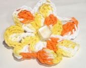 large yellow and orange hand made crochet flower with yellow quartz nugget barrette hair clip