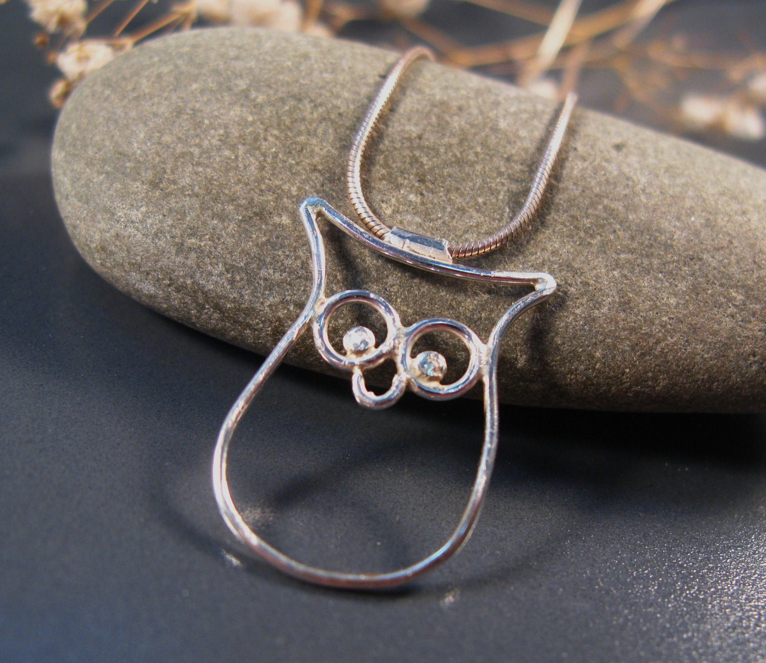 Owl necklace gift for her, sterling silver owl  necklace, nature insired owl jewelry