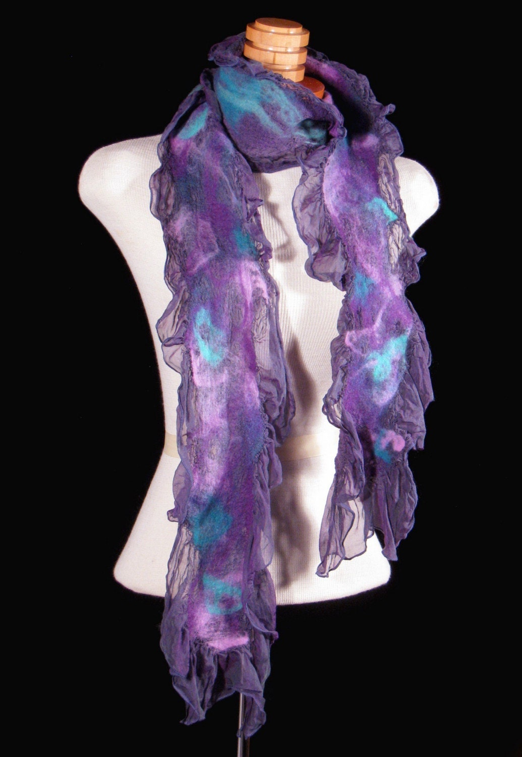 Nuno Felt silk scarf - Jade and Purple