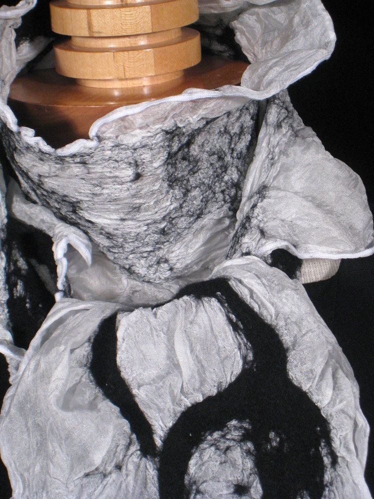 Nuno felted scarf - Black and White