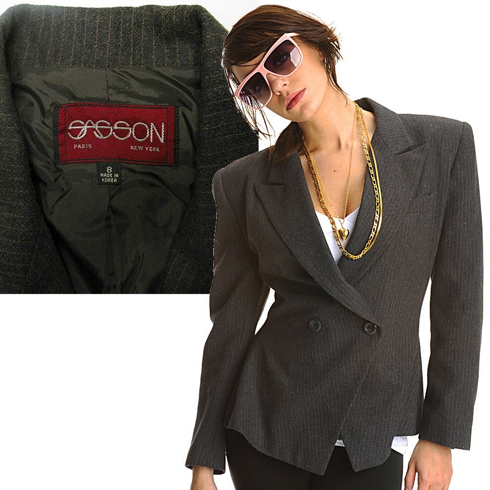 Vintage 1980s Structured SASSOON Charcoal Pinstripe Blazer M/L