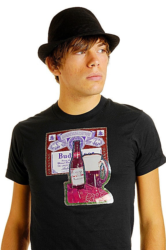 Vintage 1970s Glitter BUDWEISER  Iron On T-Shirt Mens Small