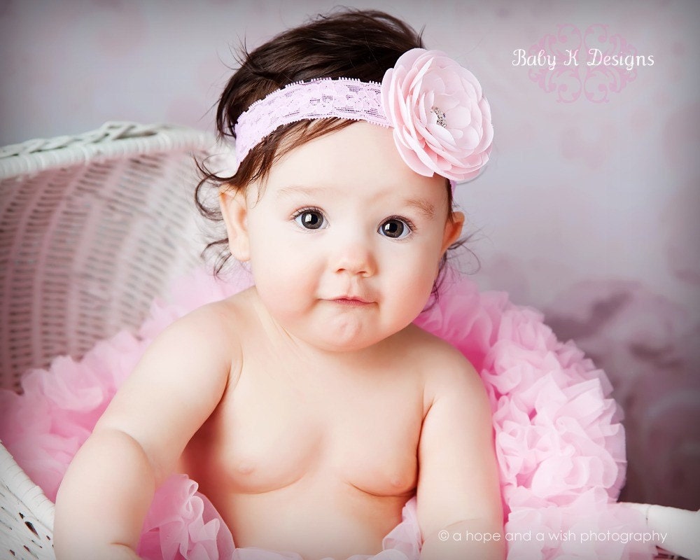 Baby Headband / Newborn Headband / Girls Headband / Parisian PINK Rosette on Soft Stretch Lace Headband