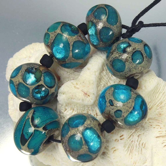 Lampwork Glass Beads Set, Ocean Blue