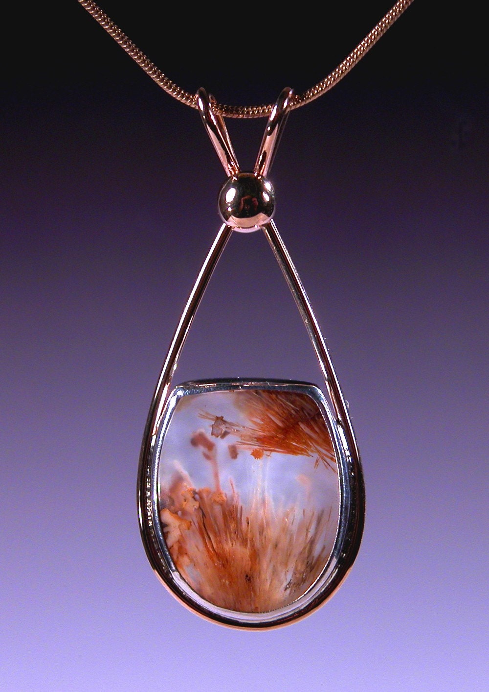 Nipomo Sagenite Pendant in Sterling Silver and 14 karat Gold WETLANDS