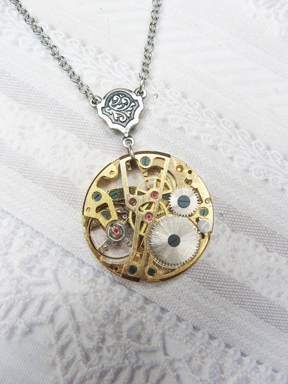 Silver Gold STEAMPUNK NECKLACE - The ORIGINAL Steampunk Gear Necklace - Jewelry by BirdzNbeez - Wedding Birthday Gothic Steampunk Gift