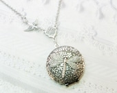 Silver Locket Necklace - ORIGINAL Silver Dragonfly Locket - Jewelry by BirdzNbeez -  Wedding Birthday Bridesmaids Gift